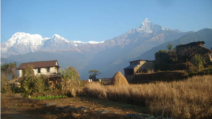 Hemjakot village and Annapurna Range.